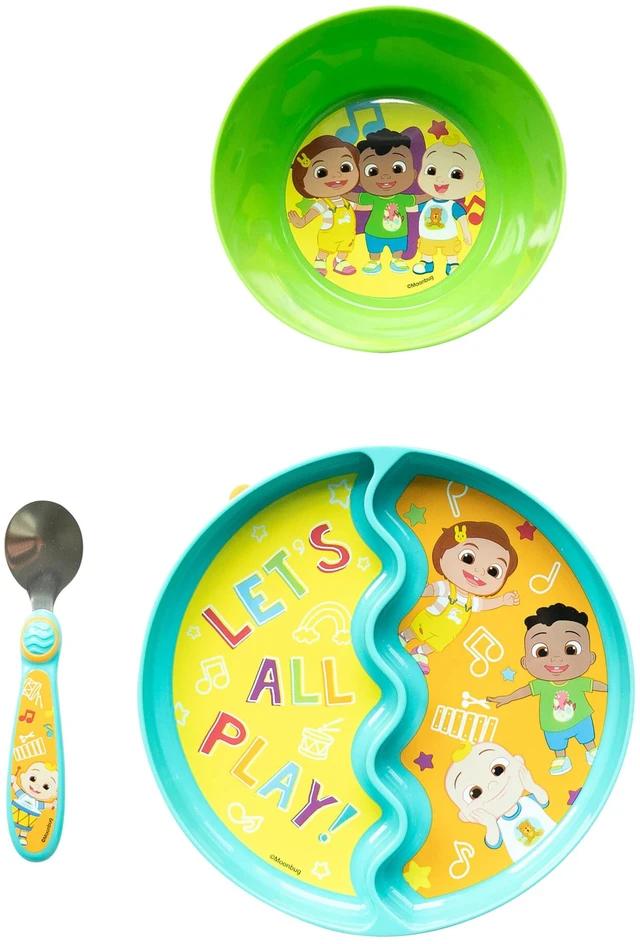 Main image of CoComelon 3-Piece Mealtime Set with Divided Suction Plate, Bowl and Spoon, Green, 9m+