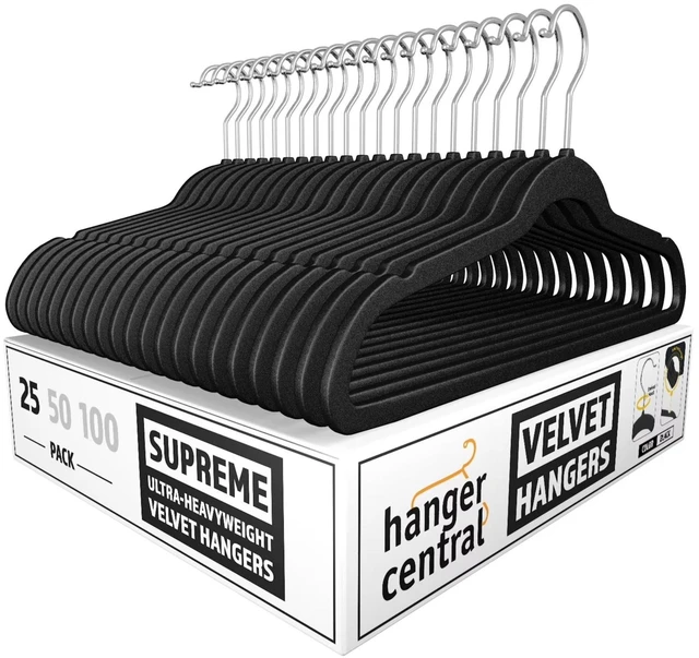 Main image of Hanger Central 25-Pack 17-Inch Black Velvet Clothes Hangers with Swivel Hook
