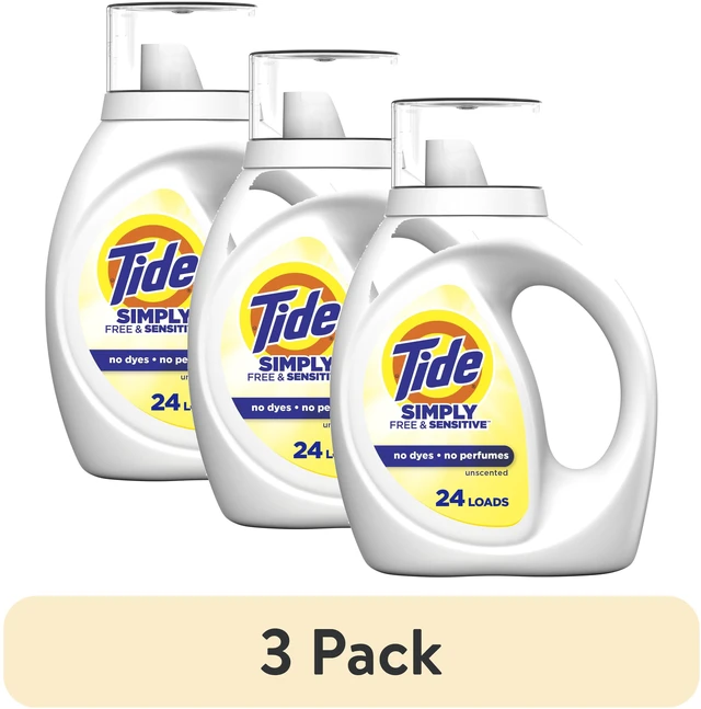 Main image of Tide Simply Liquid Laundry Detergent, Free & Sensitive, 3 Pack, 32 fl oz, 24 Loads