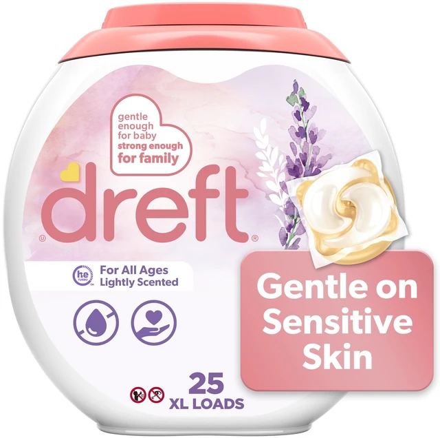 Main image of Dreft Baby Laundry Detergent XL Pacs, Hypoallergenic, Sensitive Skin, Lightly Scented Lavender, 25 Count