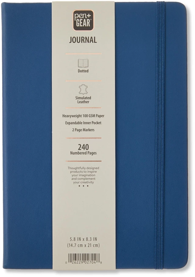 Main image of Pen+Gear Simulated Leather Journal, A5, 5.8in x 8.3in, Indigo, 240 Dotted Pages
