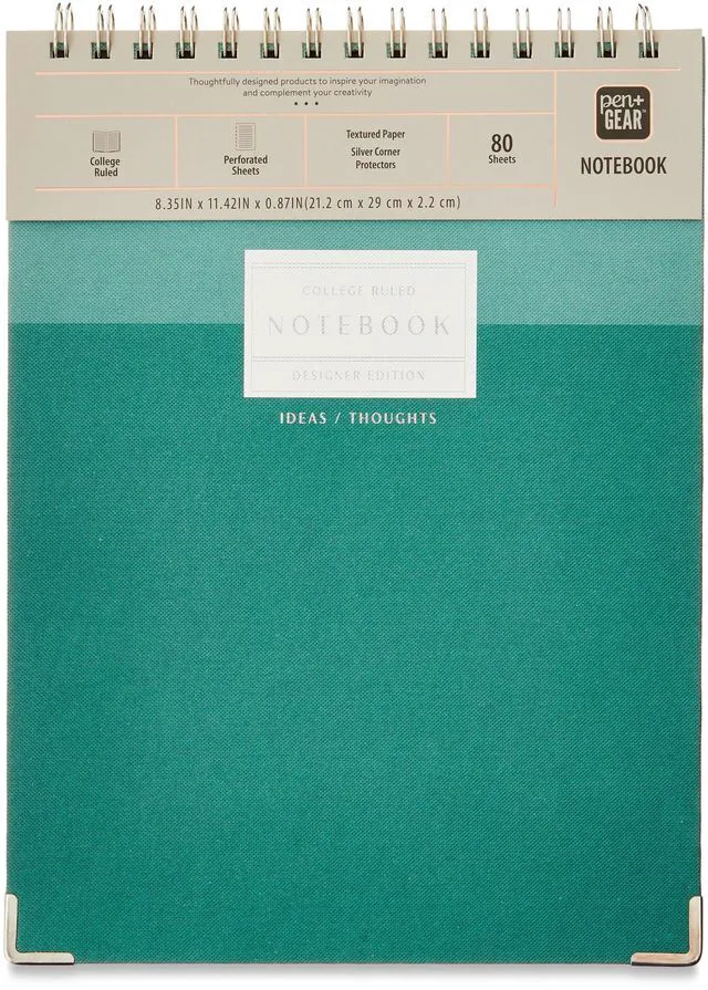 Alt view image 3 of 5 - Pen+Gear Green Top Spiral Journal, 8" x 10.75", 80 Perforated Ruled Sheets