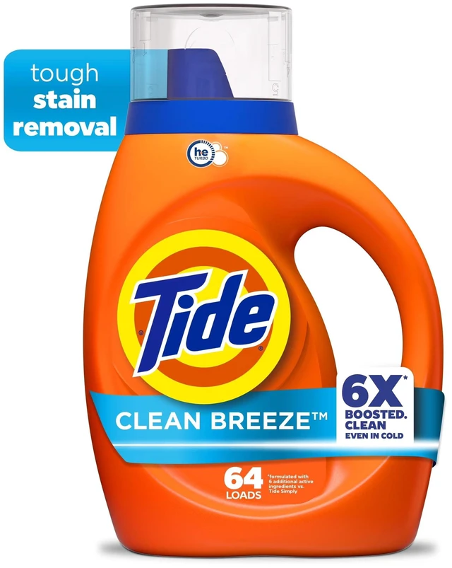 Main image of Tide Liquid Laundry Detergent, Clean Breeze, 80fl oz, 64 Loads, Removes 100% of Common Stains