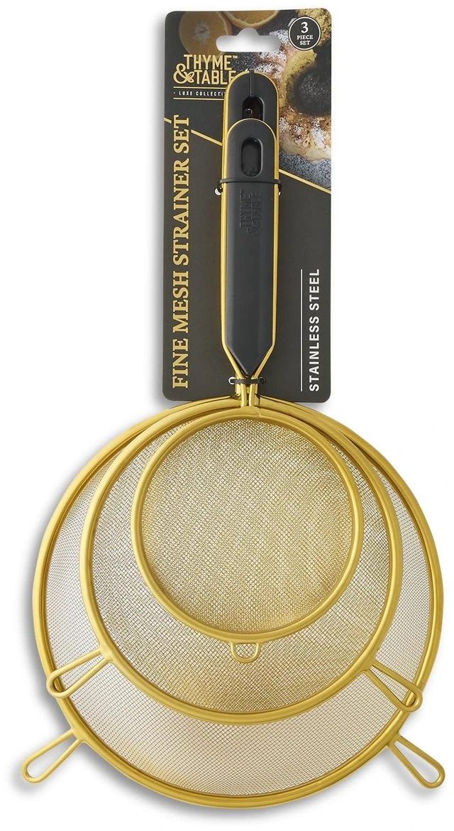 Alt view image 4 of 5 - Thyme & Table 3-Piece Fine Mesh Gold Strainer Set