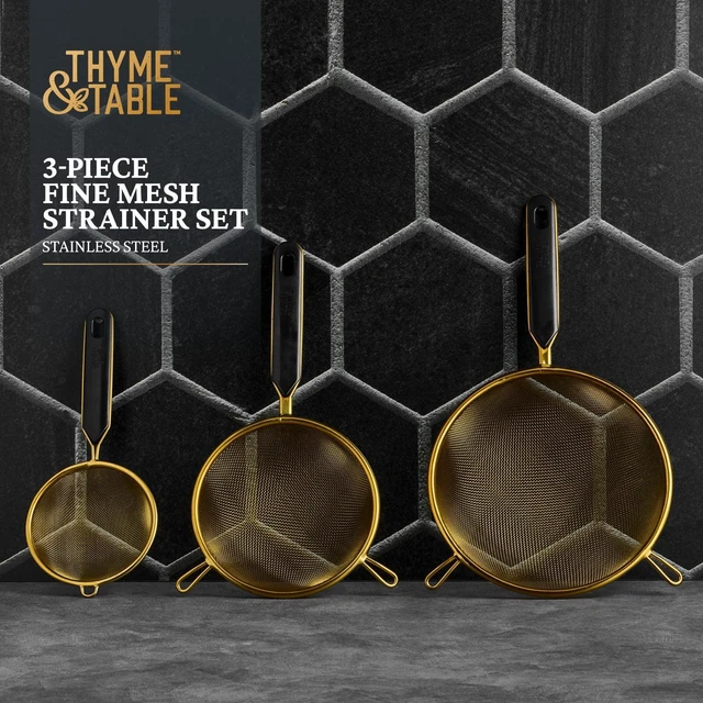 Alt view image 2 of 5 - Thyme & Table 3-Piece Fine Mesh Gold Strainer Set