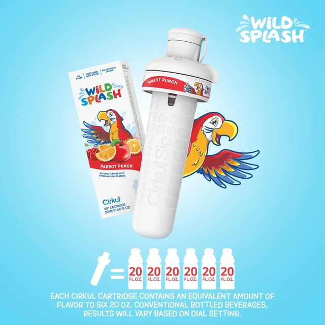 Alt view image 4 of 6 - Cirkul Kids Water Bottle Starter Kit, 16oz BPA-Free Bottle with Flavor Cartridge, Blue Lid (Parrot Punch)