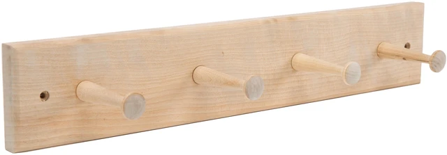 Main image of Mainstays 18-Inch Wall Mounted Unfinished Wood Hook Rack, 4 Pegs