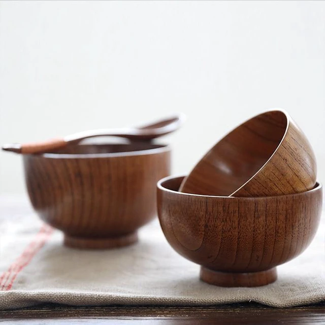 Alt view image 5 of 7 - Solid Wood Bowl Japanese Style Children Serving Tableware for Salad Rice Miso Soup Fruits Decorative Display Gift, Single Bowl