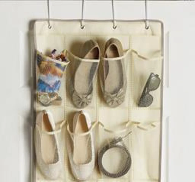 Alt view image 2 of 5 - Mainstays 24-Pocket Canvas Over-the-Door Hanging Shoe Organizer, Beige