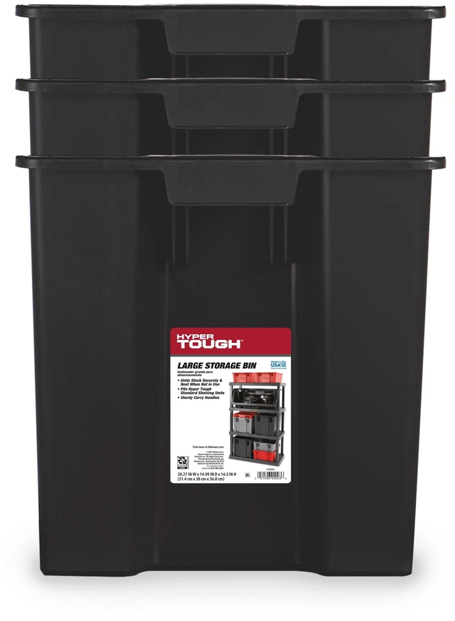Alt view image 4 of 6 - Hyper Tough Large Plastic Stacking Open Storage Bin, Black, No Lid