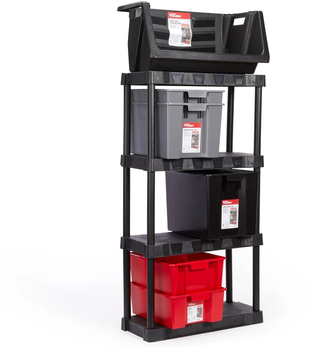 Alt view image 5 of 6 - Hyper Tough Large Plastic Stacking Open Storage Bin, Black, No Lid