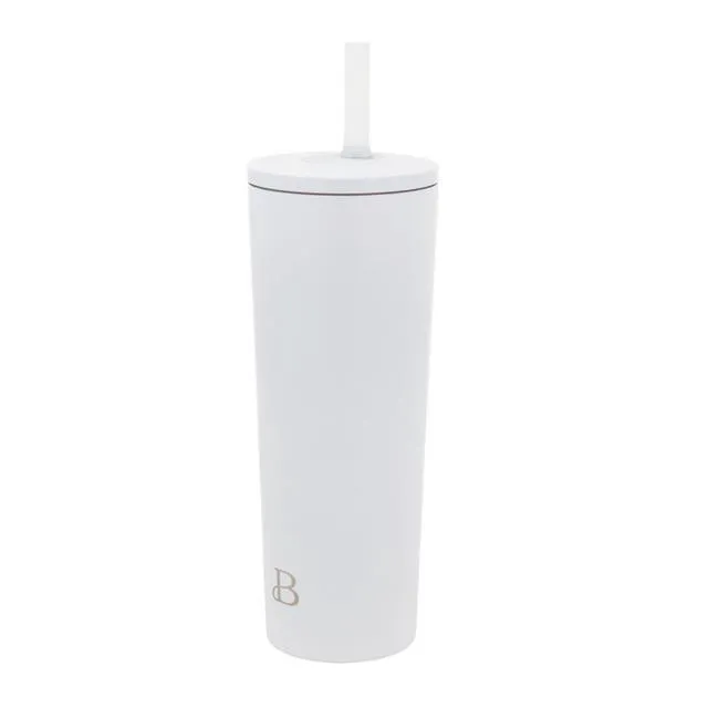 Alt view image 3 of 7 - 24oz Stainless Steel Tumbler with Straw, White