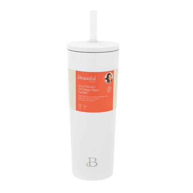 Alt view image 6 of 7 - 24oz Stainless Steel Tumbler with Straw, White