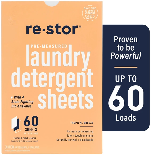 Main image of Restor Stain-Fighting Laundry Detergent Sheets, Tropical Breeze, 60Count