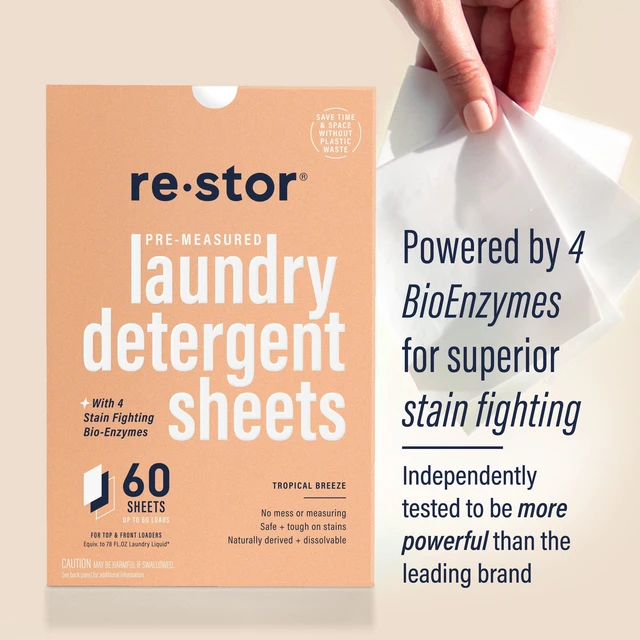 Alt view image 2 of 5 - Restor Stain-Fighting Laundry Detergent Sheets, Tropical Breeze, 60Count