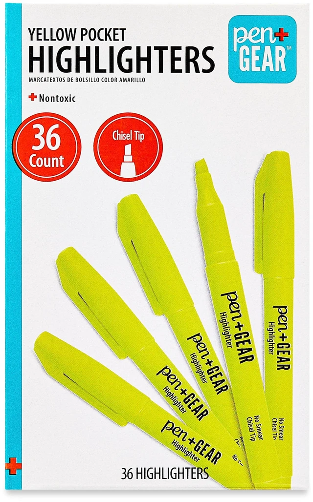Main image of Pen+Gear Yellow Chisel Tip Pocket Highlighters, 36 Count