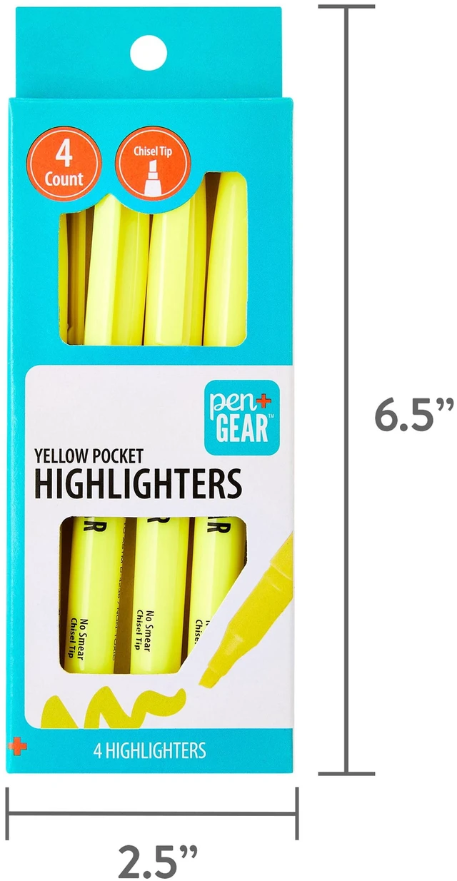 Alt view image 4 of 6 - Pen+Gear Yellow Chisel Tip Pocket Highlighters, 36 Count