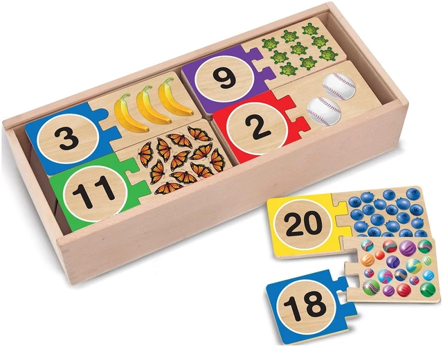 Main image of Melissa & Doug Self-Correcting Wooden Number Puzzles with Storage Box, 40Pcs