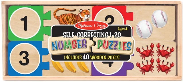 Alt view image 4 of 6 - Melissa & Doug Self-Correcting Wooden Number Puzzles with Storage Box, 40Pcs