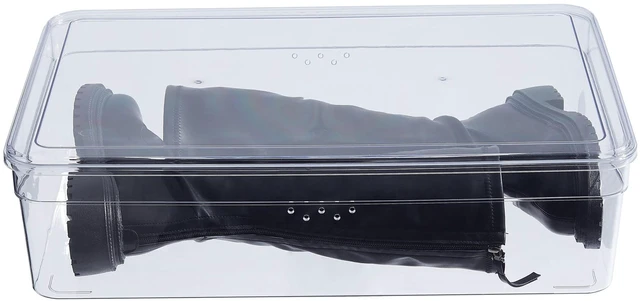 Alt view image 2 of 6 - Mainstays Clear Glossy Plastic Boot Box with Lid, Shoe Organizer for Closet Storage