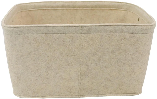 Alt view image 4 of 4 - Mainstays Medium Felt Decorative Storage Basket with Faux Leather Handles, 15in x 11.02in x 7.87in, Oatmeal