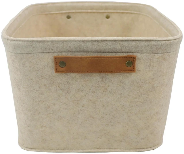 Alt view image 3 of 4 - Mainstays Medium Felt Decorative Storage Basket with Faux Leather Handles, 15in x 11.02in x 7.87in, Oatmeal