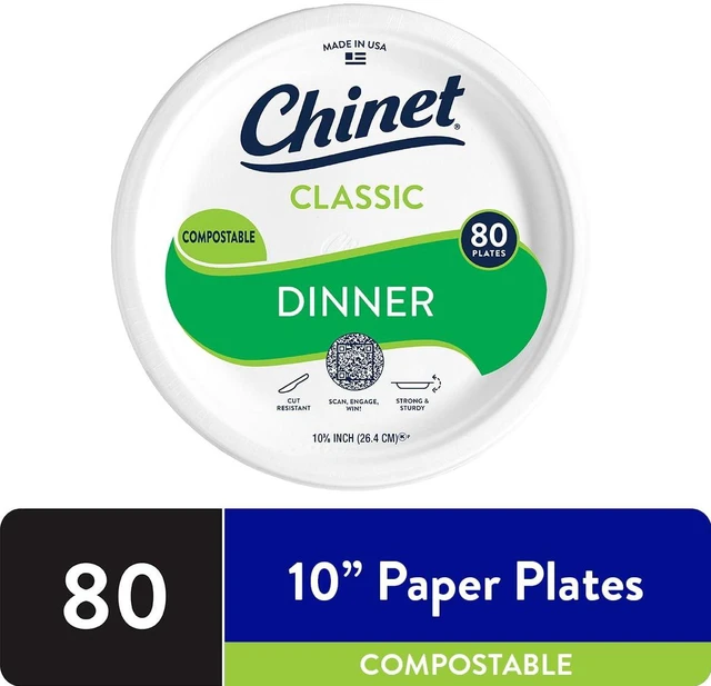 Main image of Chinet Classic Premium Disposable Paper Dinner Plates, 10 3/8", White, 80 Count