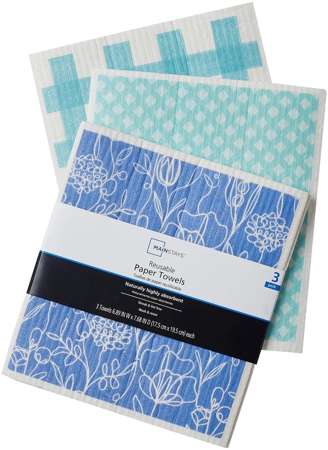 Alt view image 3 of 6 - Mainstays Reusable Kitchen Dish Cloths, 4 Pack, 3 Pack, Blue Multi