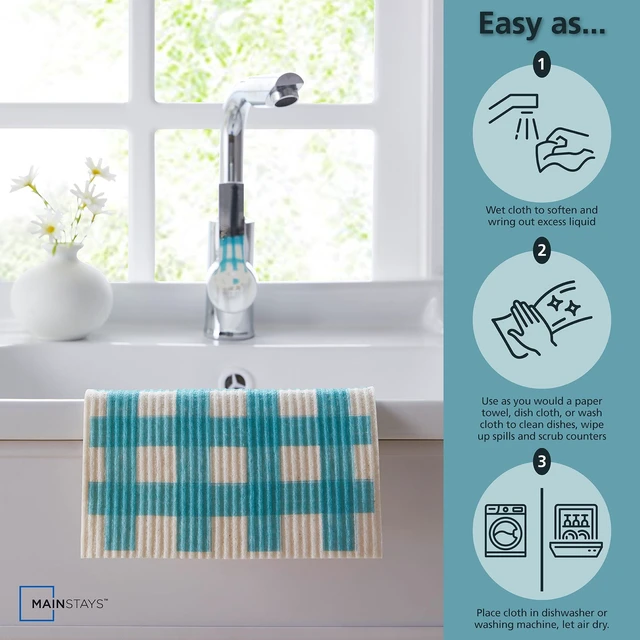 Alt view image 4 of 6 - Mainstays Reusable Kitchen Dish Cloths, 4 Pack, 3 Pack, Blue Multi