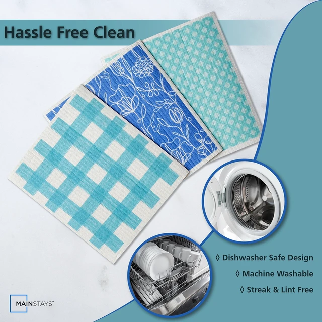 Alt view image 6 of 6 - Mainstays Reusable Kitchen Dish Cloths, 4 Pack, 3 Pack, Blue Multi