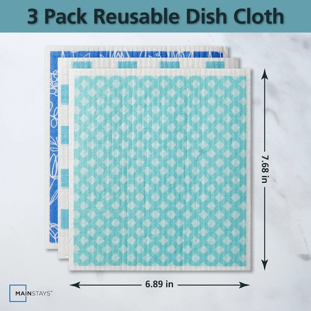 Alt view image 2 of 6 - Mainstays Reusable Kitchen Dish Cloths, 4 Pack, 3 Pack, Blue Multi