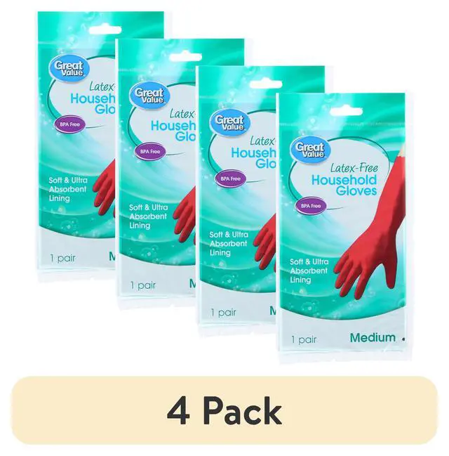 Main image of Great Value Latex-Free Household Gloves, Medium, 4 Pack, 1 Pair, Red