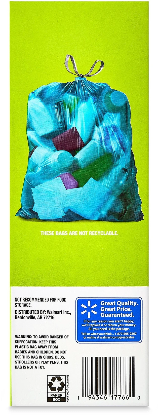 Alt view image 6 of 6 - Great Value 30-Gallon Drawstring Large Bags, Unscented, Blue, 3 Pack, 20 Bags