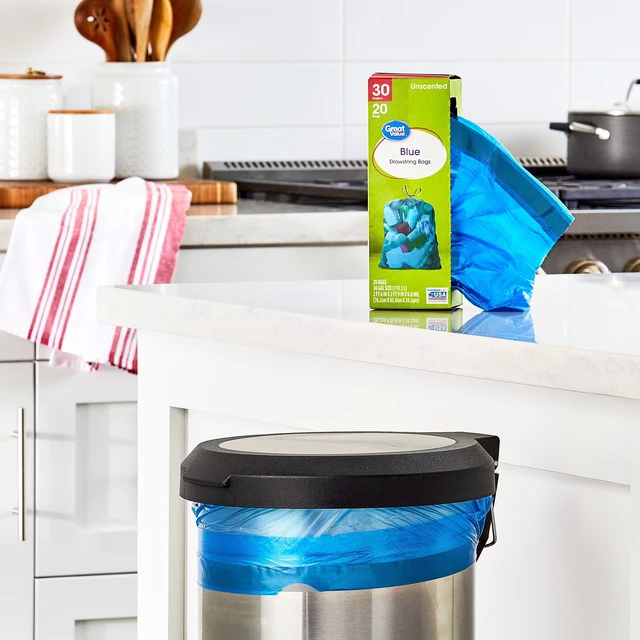 Alt view image 5 of 6 - Great Value 30-Gallon Drawstring Large Bags, Unscented, Blue, 3 Pack, 20 Bags