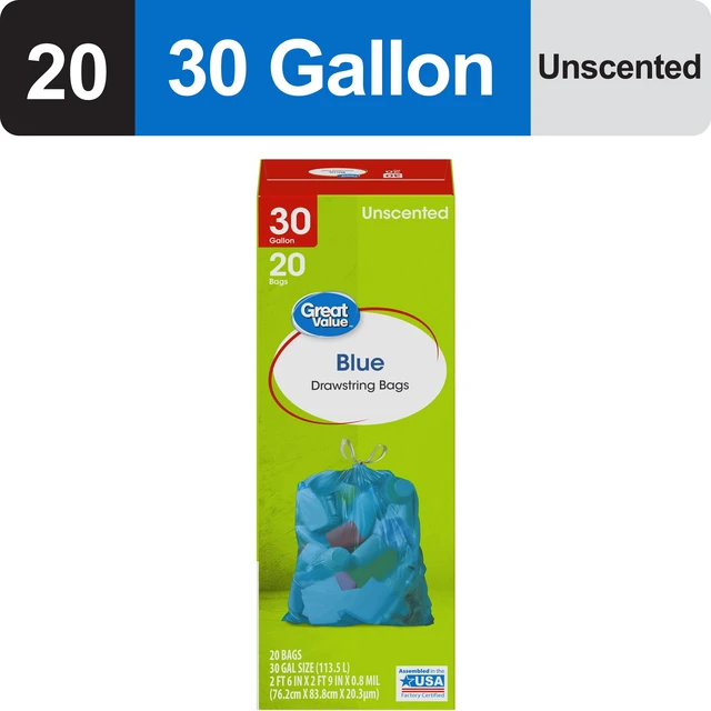 Alt view image 4 of 6 - Great Value 30-Gallon Drawstring Large Bags, Unscented, Blue, 3 Pack, 20 Bags