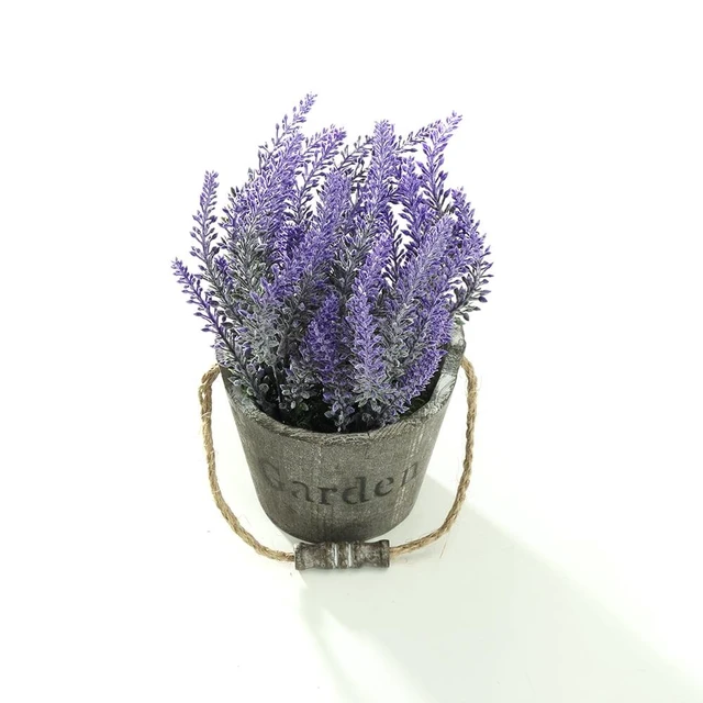 Alt view image 7 of 7 - K-Cliffs Vintage Artificial Lavender Flowers Bouquet in Rustic Gray Wooden Metal Planter Pot, 6.7Dia x 8.3H inches, 5Dia x 4.3 inches