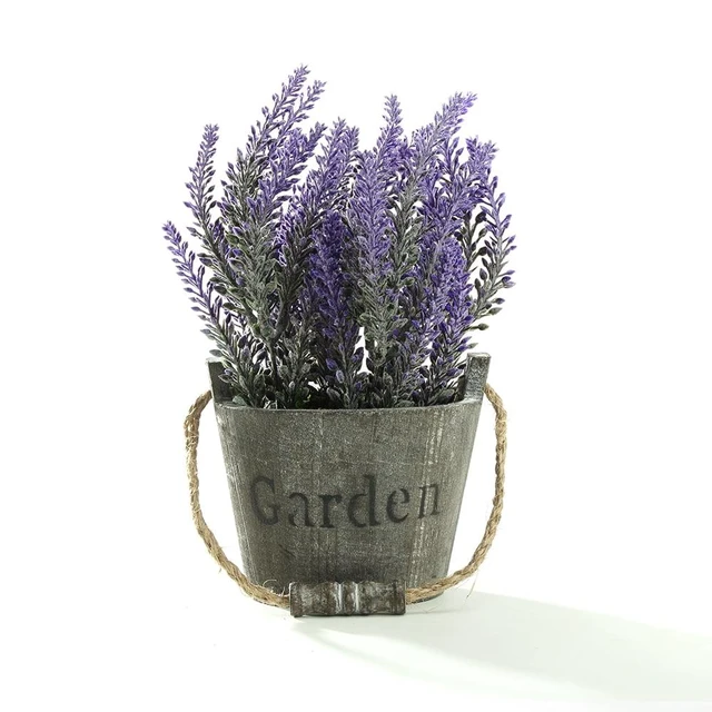 Alt view image 6 of 7 - K-Cliffs Vintage Artificial Lavender Flowers Bouquet in Rustic Gray Wooden Metal Planter Pot, 6.7Dia x 8.3H inches, 5Dia x 4.3 inches