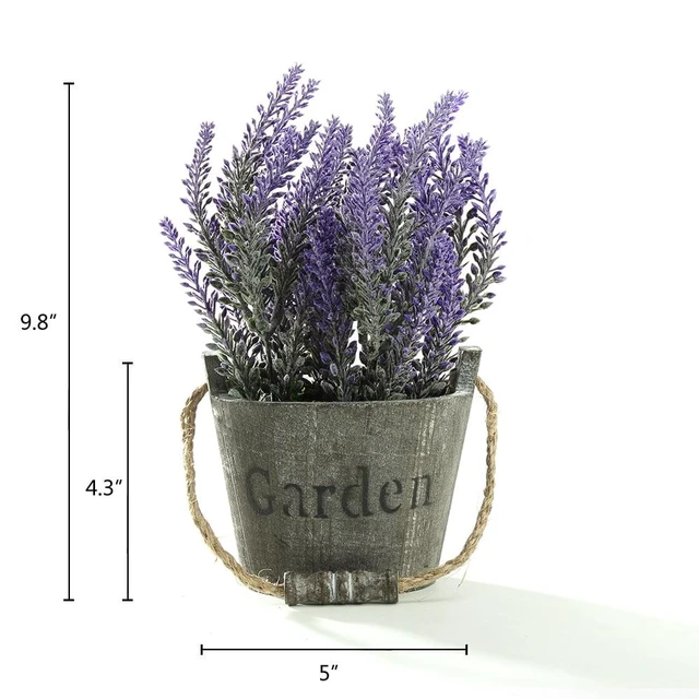 Alt view image 5 of 7 - K-Cliffs Vintage Artificial Lavender Flowers Bouquet in Rustic Gray Wooden Metal Planter Pot, 6.7Dia x 8.3H inches, 5Dia x 4.3 inches