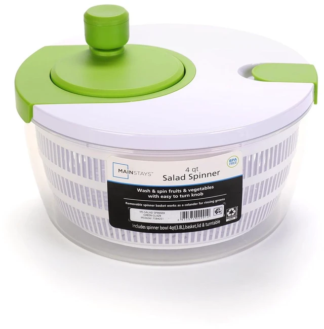 Main image of Mainstays 4qt Salad Spinner Vegetable Dryer, Green, BPA-Free