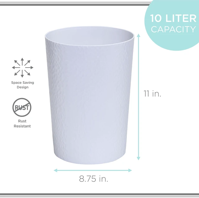 Alt view image 3 of 5 - Bath Bliss 10L Hammered Textured Plastic Bathroom Trash Can, White