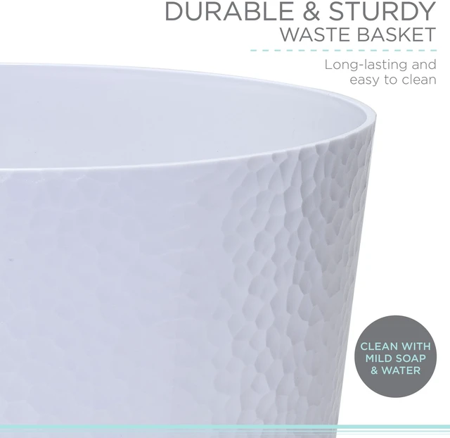 Alt view image 5 of 5 - Bath Bliss 10L Hammered Textured Plastic Bathroom Trash Can, White