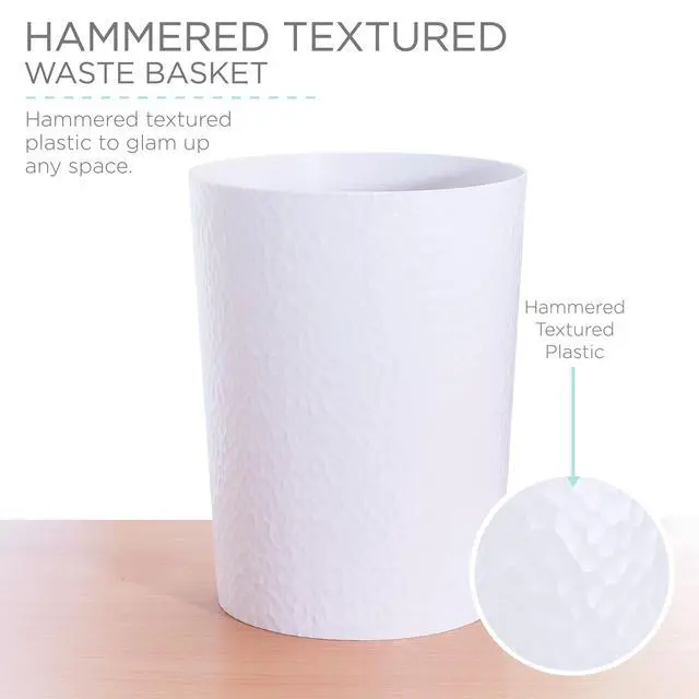 Alt view image 4 of 5 - Bath Bliss 10L Hammered Textured Plastic Bathroom Trash Can, White