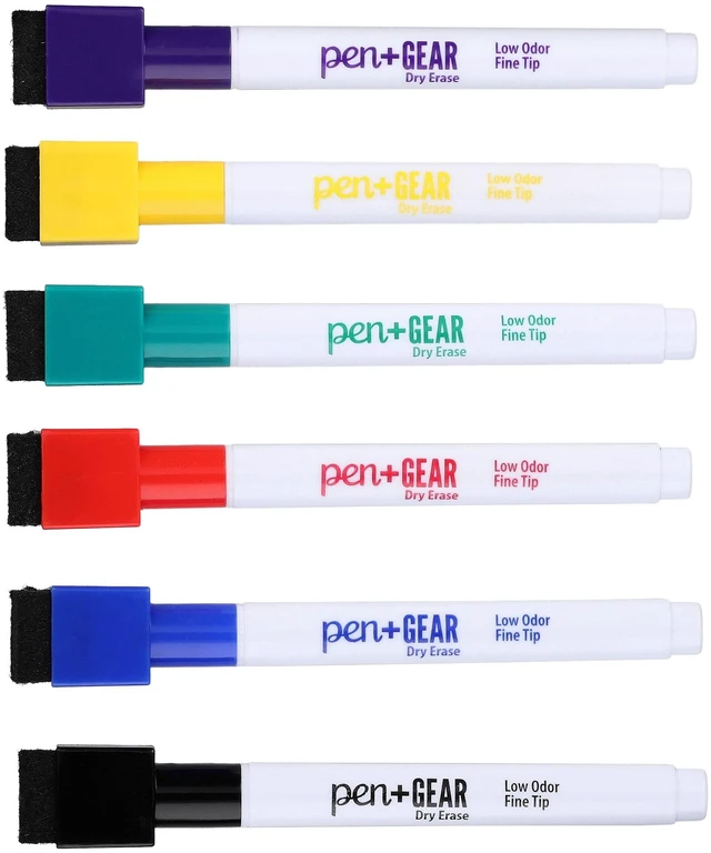 Alt view image 3 of 6 - Pen+Gear Magnetic Dry Erase Markers, Fine Tip, Assorted Colors, 6 Count (3 Pack) with Eraser