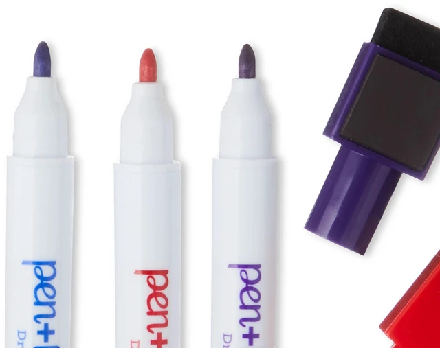 Alt view image 4 of 6 - Pen+Gear Magnetic Dry Erase Markers, Fine Tip, Assorted Colors, 6 Count (3 Pack) with Eraser