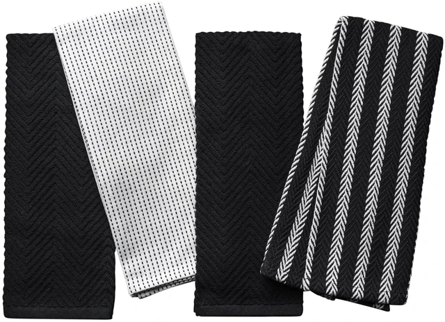 Main image of Thyme & Table Kitchen Towels 4 Pack Set, White & Black