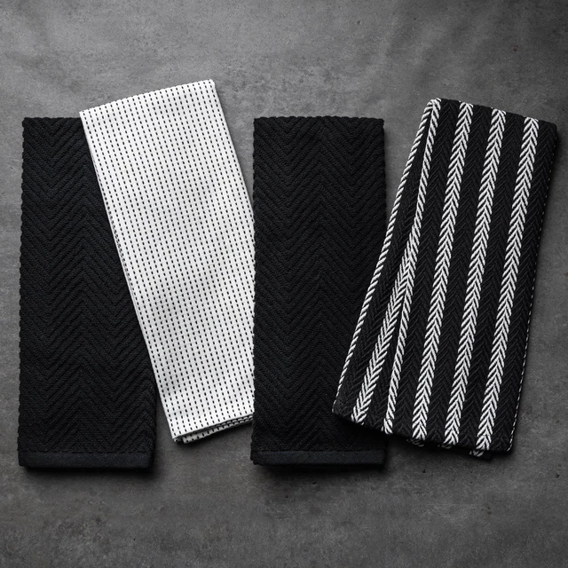 Alt view image 3 of 5 - Thyme & Table Kitchen Towels 4 Pack Set, White & Black