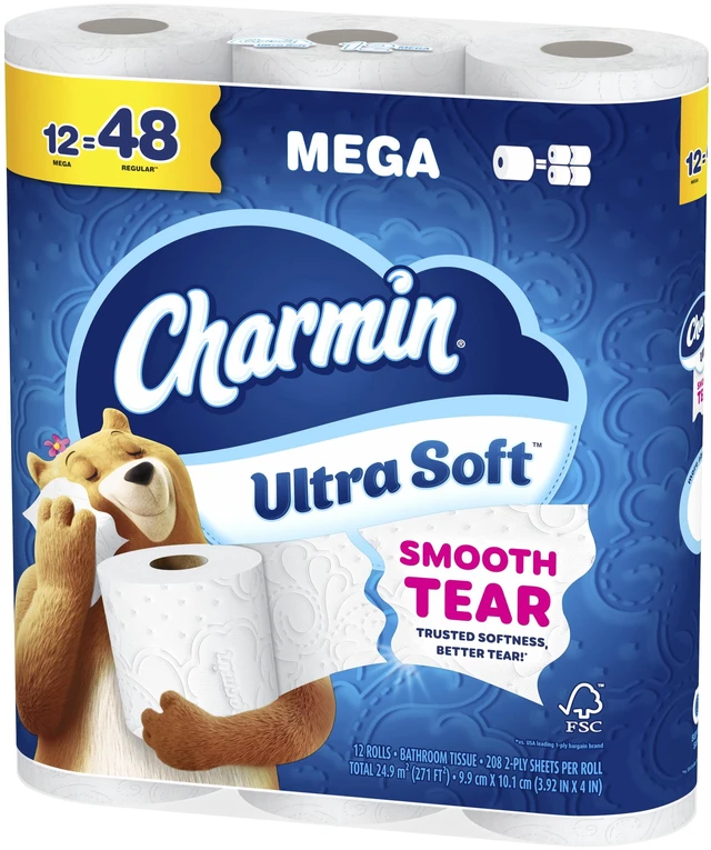 Alt view image 2 of 5 - Charmin Ultra Soft Toilet Paper 12 Mega Rolls 2-Ply Bath Tissue