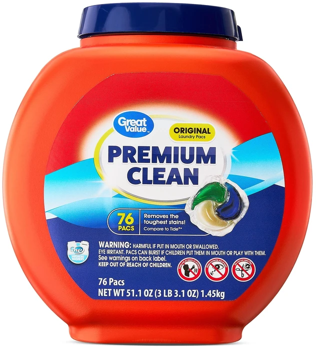 Main image of Great Value Premium Clean Laundry Pacs 76 Count Original Scent