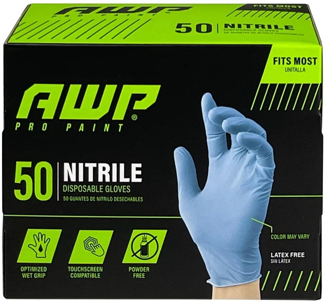 Main image of AWP Pro Disposable Nitrile Gloves, Latex-Free, Unisex, Blue, 50 Count