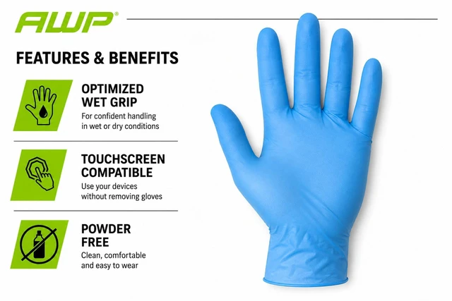 Alt view image 4 of 6 - AWP Pro Disposable Nitrile Gloves, Latex-Free, Unisex, Blue, 50 Count